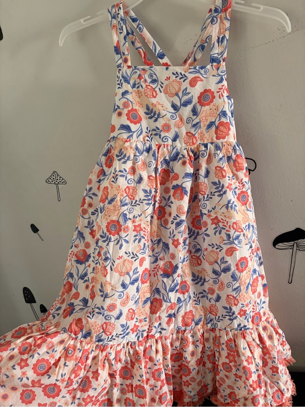 Haute Hippie Size 4 Girls' Floral Sundress in White with Coral & Blue